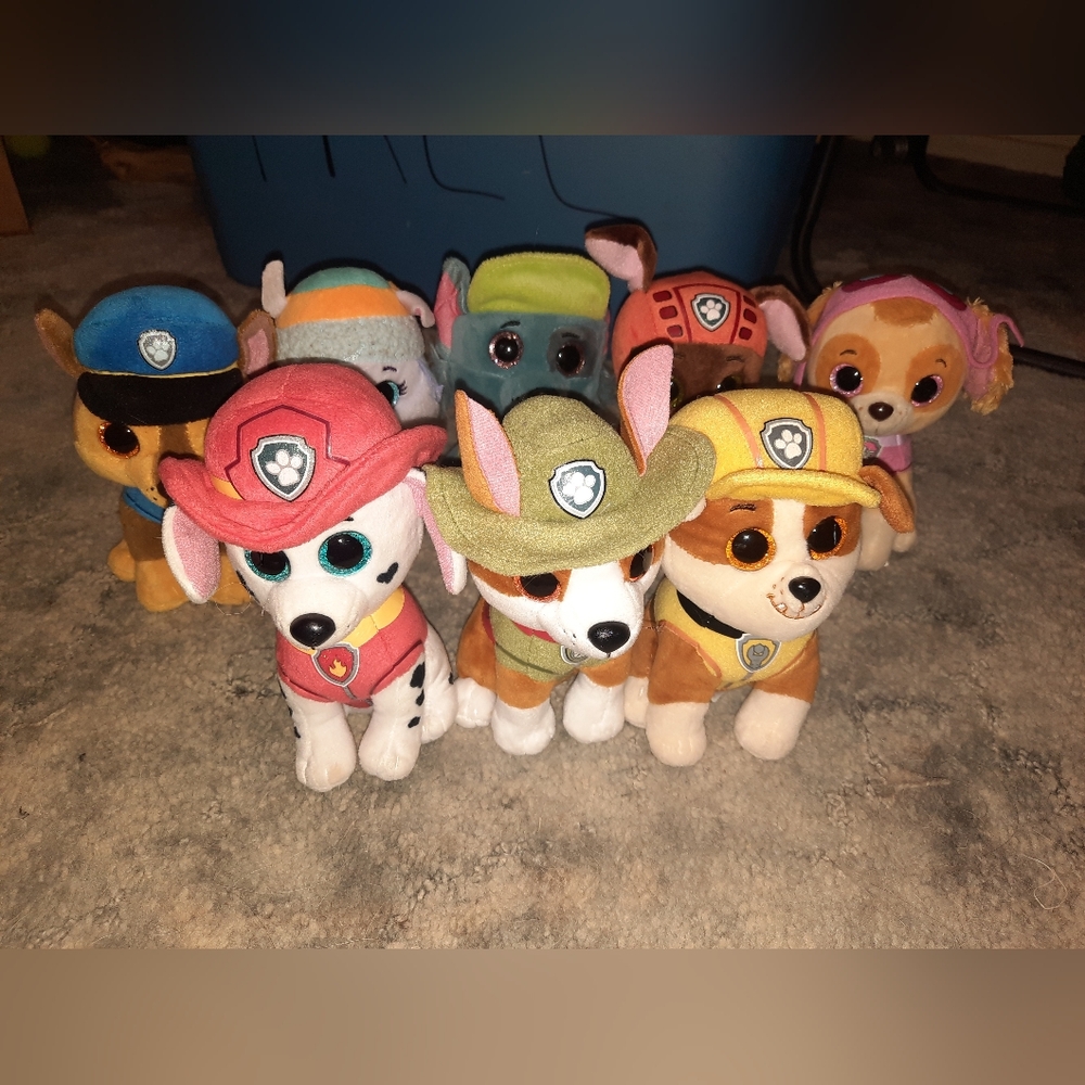 sey of 8 paw patrol TY sparkley eye plushies